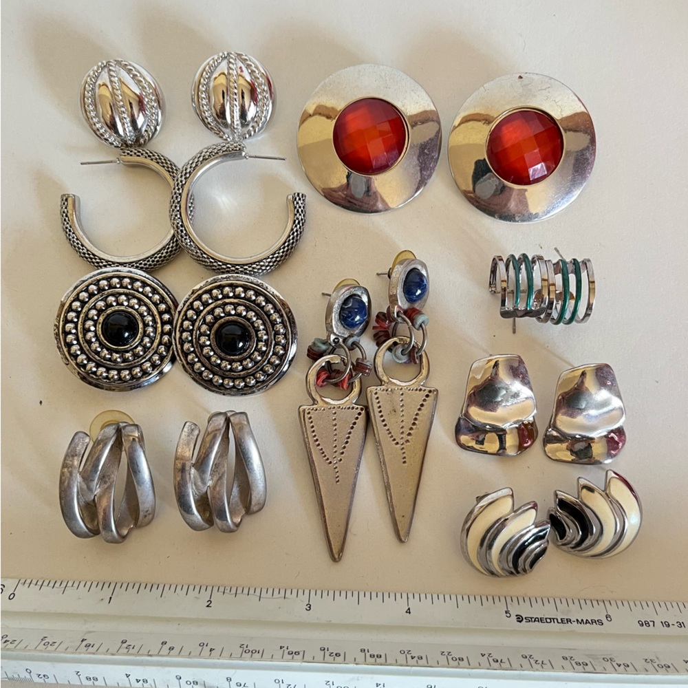 Vintage Silver and Red Earrings Collection 80s 90s statement lot